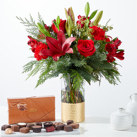 Tidings of Joy Bouquet and Chocolate Gift Set