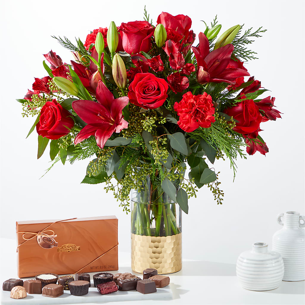 Tidings of Joy Bouquet and Chocolate Gift Set