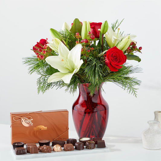 Evergreen Delight Bouquet and Chocolate Gift Set